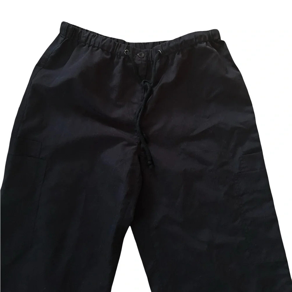 Vtg Urban Groove Black Parachute Harem Soft Straight Wide Leg Cargo Pants - Picture 10 of 13